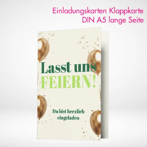 Einladung Klappkarten A5 drucken einseitig oder beidseitig auf verschiedenen Papierstärken. Einladung Klappkarten A5 online gestalten und bestellen.