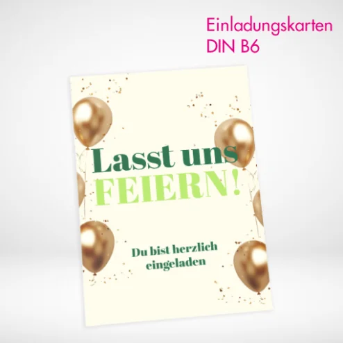 Einladungskarten B6 drucken und bestellen bei PrintOnline24. Einladungskarten B6 selbst online gestalten und drucken lassen.