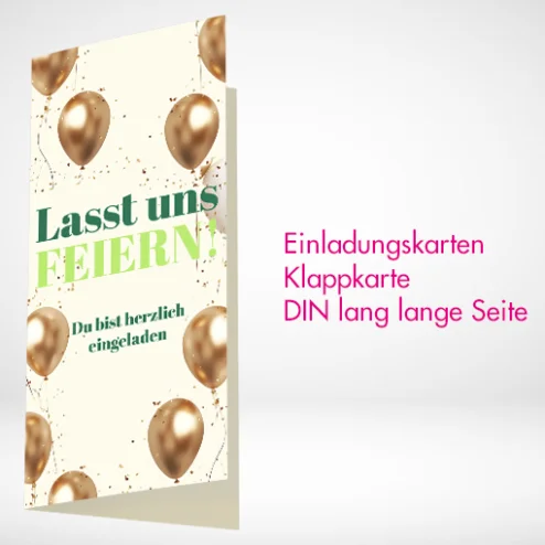 Einladung Klappkarten DIN-Lang drucken lassen einseitig oder beidseitig auf verschiedenen Papiersorten. Einladung Klappkarten DIN-Lang online gestalten und bestellen bei PrintOnline24.