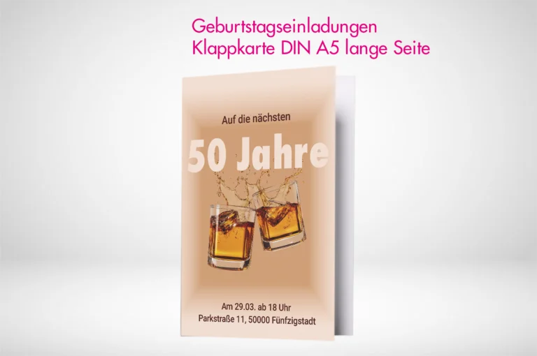 Geburtstagseinladungen Klappkarten A5 drucken lassen und selbst online gestalten.
