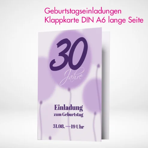 Geburtstagseinladungen Klappkarten A6 drucken lassen auf verschiedenen Papierstärken.