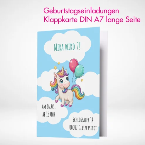 Geburtstagseinladungen Klappkarten A7 drucken lassen und online bestellen.