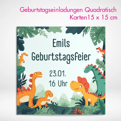 Geburtstagseinladungen Karten quadratisch drucken und selbst online gestalten.