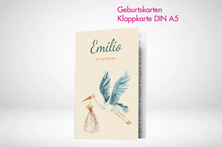 Geburtskarten Klappkarten A5 drucken und bestellen. Individuelle Geburtskarten Klappkarten A5 online gestalten und drucken lassen.