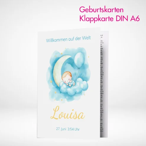 Geburtskarten Klappkarte A6 drucken und bestellen. Geburtskarten Klappkarte A6 selbst online gestalten und drucken lassen bei PrintOnline24.