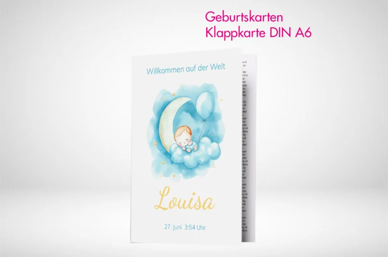 Geburtskarten Klappkarte A6 drucken und bestellen. Geburtskarten Klappkarte A6 selbst online gestalten und drucken lassen bei PrintOnline24.