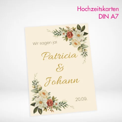 Hochzeitskarten A7 drucken und bestellen. Hochzeitskarten A7 selbst online gestalten und bei PrintOnline24 drucken lassen.