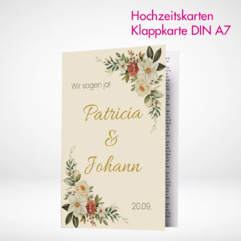 Hochzeitskarten Klappkarten A7 drucken und bestellen. Eigene Hochzeitskarten Klappkarten A7 online gestalten und drucken lassen.