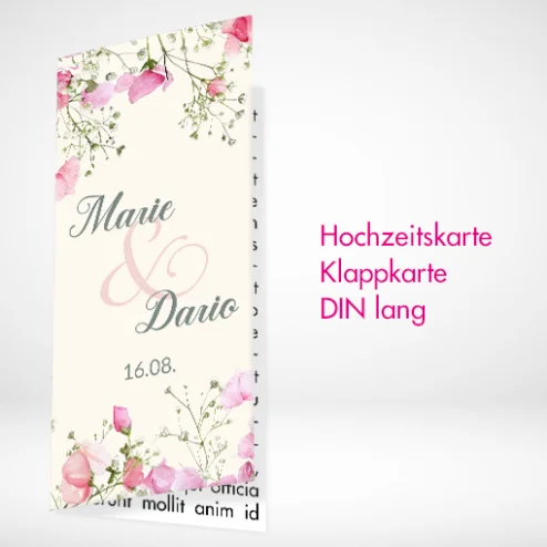Hochzeitskarten Klappkarten DIN-Lang drucken und bestellen. Hochzeitskarten Klappkarten DIN-Lang online gestalten und drucken lassen.