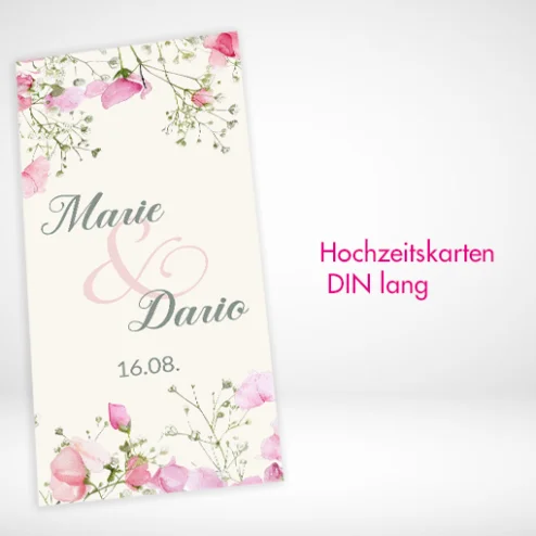 Hochzeitskarten DIN Lang drucken und bestellen. Hochzeitskarten DIN Lang selbst online gestalten und drucken lassen bei PrintOnline24.