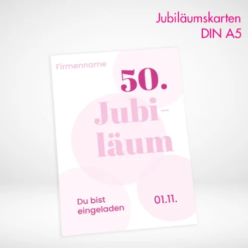 Jubiläumskarten A5 drucken lassen und bestellen. Jubiläumskarten A5 selbst online gestalten und drucken.