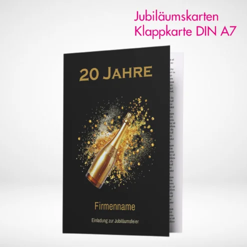 Jubiläumskarten Klappkarten A7 drucken bei PrintOnline24. Jubiläumskarten Klappkarten A7 online gestalten und bestellen.