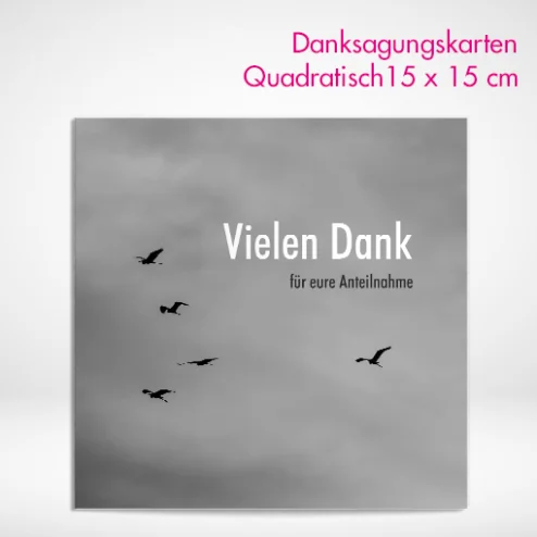 Danksagungskarten quadratisch drucken und bestellen. Danksagungskarten quadratisch bei PrintOnline24 drucken lassen.