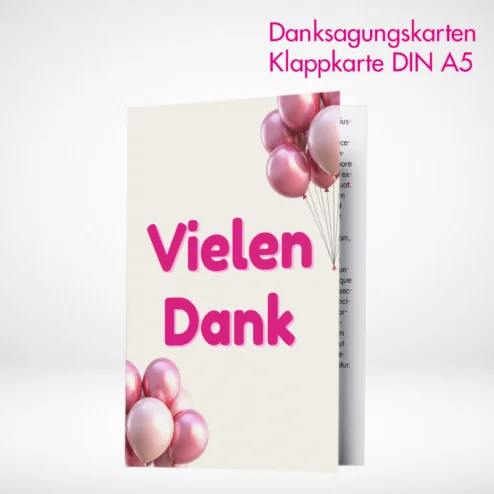 Danksagungskarten Klappkarten A5 drucken und bestellen. Danksagungskarten Klappkarten A5 online gestalten und drucken lassen.