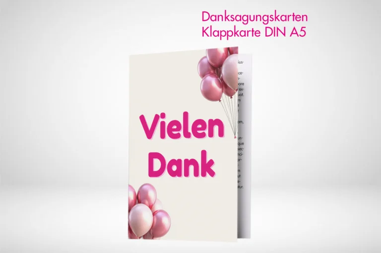 Danksagungskarten Klappkarten A5 drucken und bestellen. Danksagungskarten Klappkarten A5 online gestalten und drucken lassen.