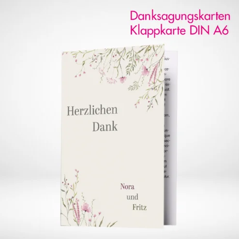 Danksagungskarten Klappkarten A6 drucken und bestellen. Danksagungskarten Klappkarten A6 selbst online gestalten und drucken lassen.