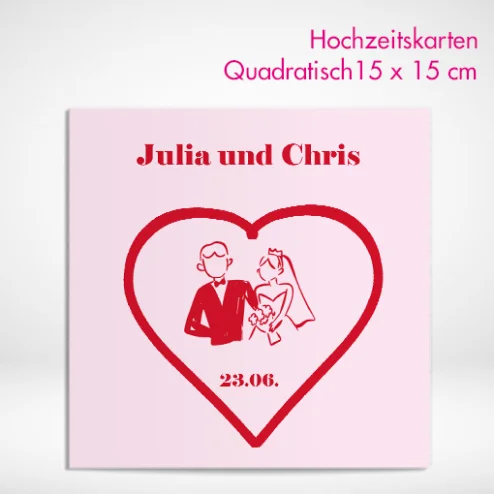 Hochzeitskarten quadratisch drucken und bestellen. Hochzeitskarten quadratisch bei PrintOnline24 selbst online gestalten und drucken lassen.