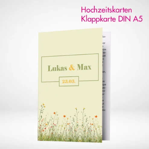 Hochzeitskarten Klappkarten A5 drucken und bestellen. Hochzeitskarten Klappkarten A5 online gestalten und drucken lassen.