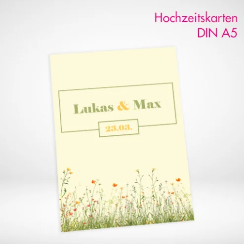Hochzeitskarten A5 drucken und bestellen. Eigene Hochzeitskarten A5 selbst online gestalten und drucken lassen.