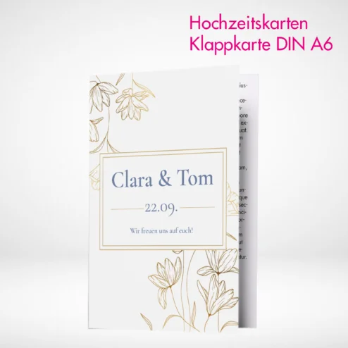 Hochzeitskarten Klappkarten A6 drucken und bestellen. Hochzeitskarten Klappkarten A6 selbst online gestalten und drucken lassen.