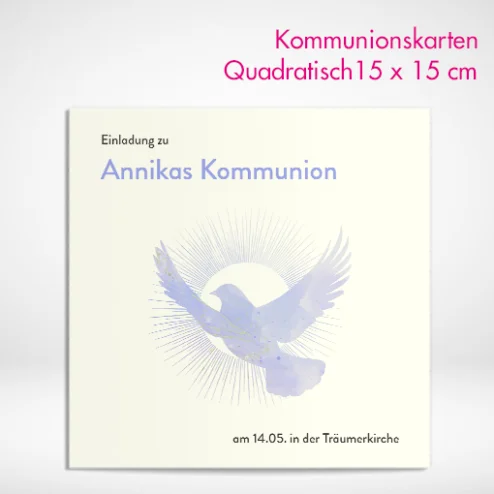 Kommunionskarten quadratisch drucken und bestellen. Kommunionskarten quadratisch selbst online gestalten und drucken lassen.