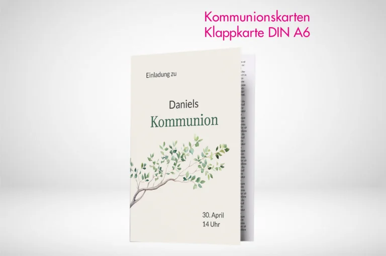 Kommunionskarten Klappkarten A6 drucken und bestellen. Kommunionskarten Klappkarten A6 selbst online gestalten und drucken lassen.