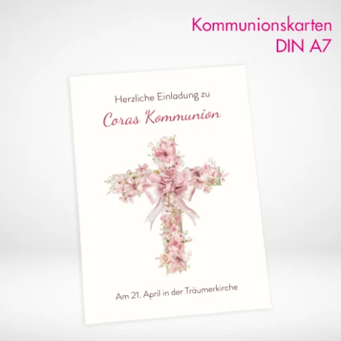 Kommunionskarten A7 drucken und bestellen. Kommunionskarten A7 selbst online gestalten und bei PrintOnline24 drucken lassen.