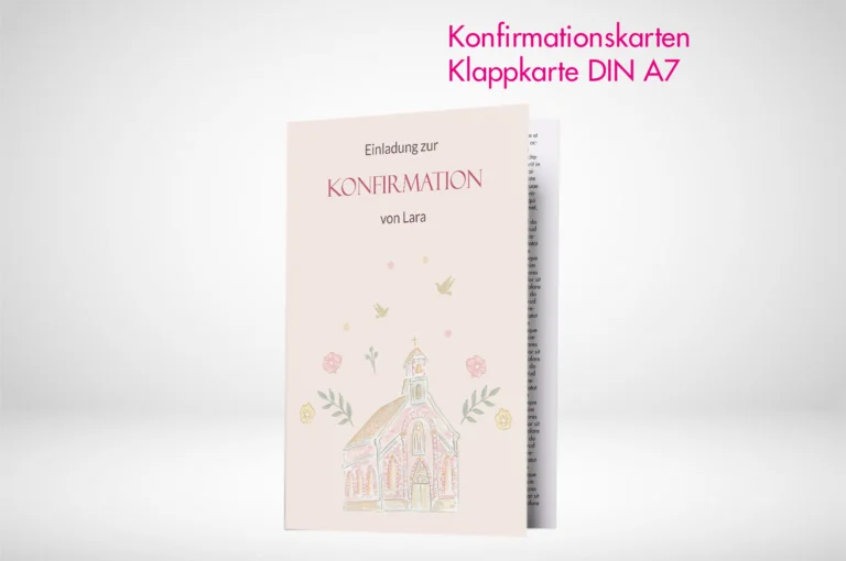 Konfirmationskarten Klappkarten A7 drucken lassen. Konfirmationskarten Klappkarten A7 online gestalten und bestellen.