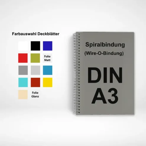 Spiralbindung A3 Schwarz/Weiß Druck bei printonline24.com bestellen. Metallspiralbindung A3 online drucken und binden lassen.