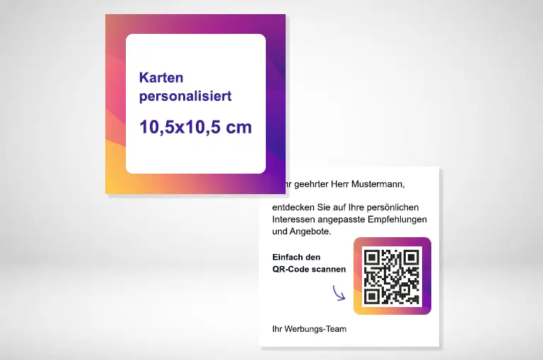 Karten personalisiert 105x105 mm auf verschiedenen Papierstärken drucken und bestellen bei PrintOnline24. Karten personalisiert 105x105 mm auf verschiedenen Papierstärken drucken und bestellen bei PrintOnline24.
