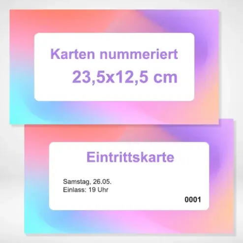 Karten nummeriert 230x125 mm drucken und bestellen. Karten nummeriert 230x125 mm auf verschiedenen Papierstärken drucken lassen.