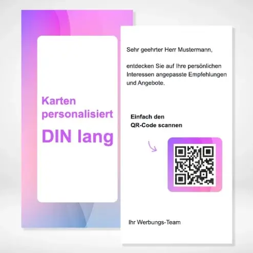 Karten personalisiert DIN Lang drucken und bestellen. Karten personalisiert DIN Lang auf verschiedenen Papierstärken drucken lassen.