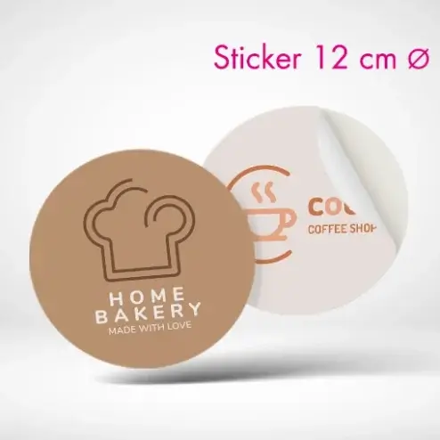 Sticker rund 12 cm drucken und bestellen. Runde Sticker selbst online gestalten und in matt, glänzend oder transparent drucken lassen.